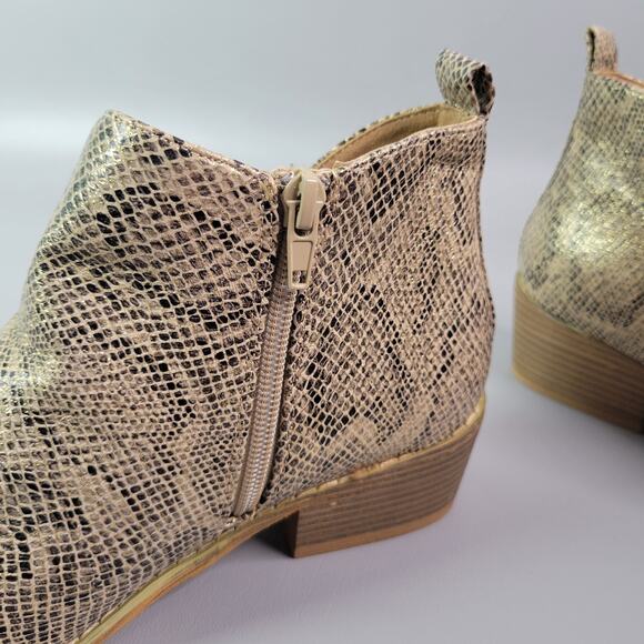 Corky's Boutique Port Womens Booties Size 8 Snakeskin Embossed Gold Side Zip - Picture 4 of 11
